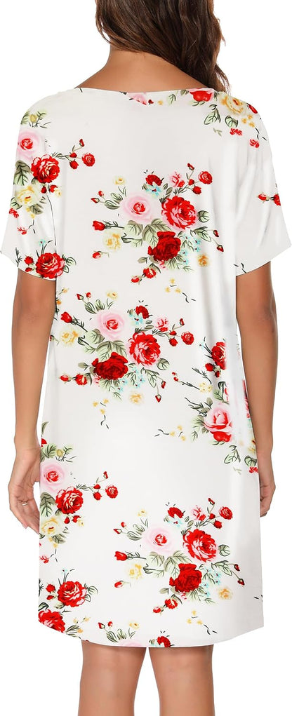 Nightgowns for Women Soft Cotton Sleep Shirts Short Sleeve Sleepwear