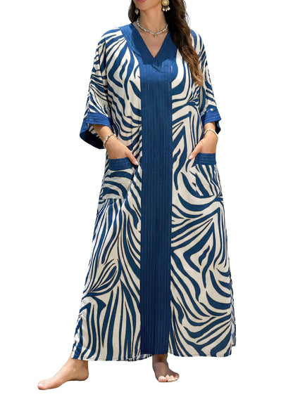 cthseie Women's Kaftan Dress Plus Size V-Neck Pocket Lightweight Swimwear Coverups Moomoo Nightgown Beach Loungewear