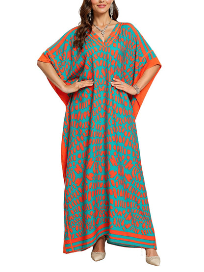 NFVNKJ Plus Size Mumu Dresses for Women - Boho Batwing Sleeve Caftan with Side Slits, Long Moo Moo Nightgown & Beach Cover Up