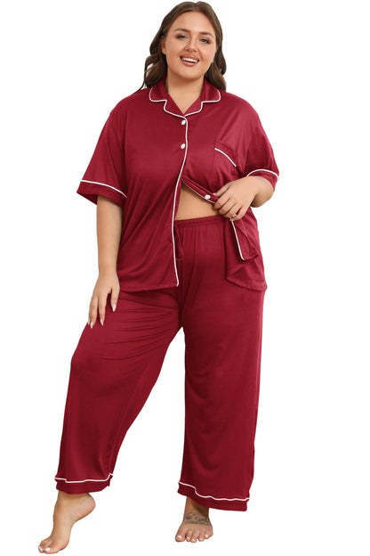 Vozanet Women's Plus Size Pajamas Button Down Shirt and Pants Soft Lounge Sets Bride Nighty Bottom with Pockets 1x to 5x