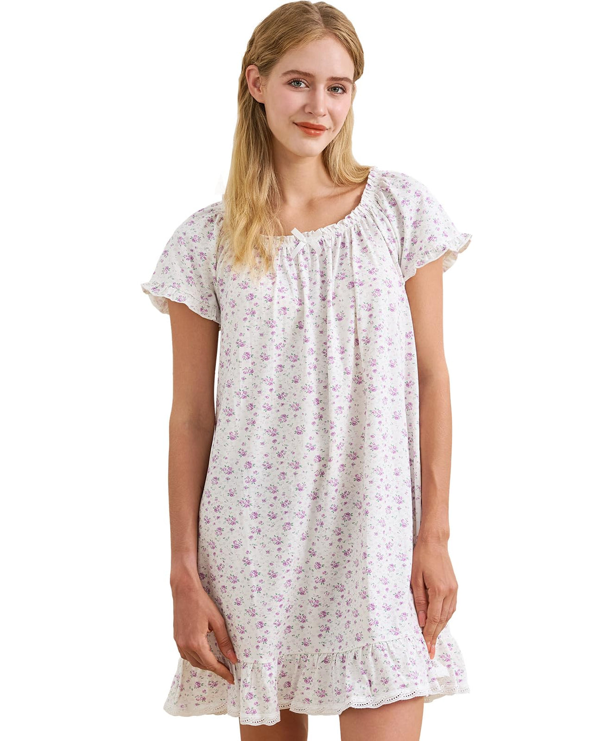 Nanxson Women's Cotton Nightgown Short Sleeve Sleepwear Vintage Nightshirt
