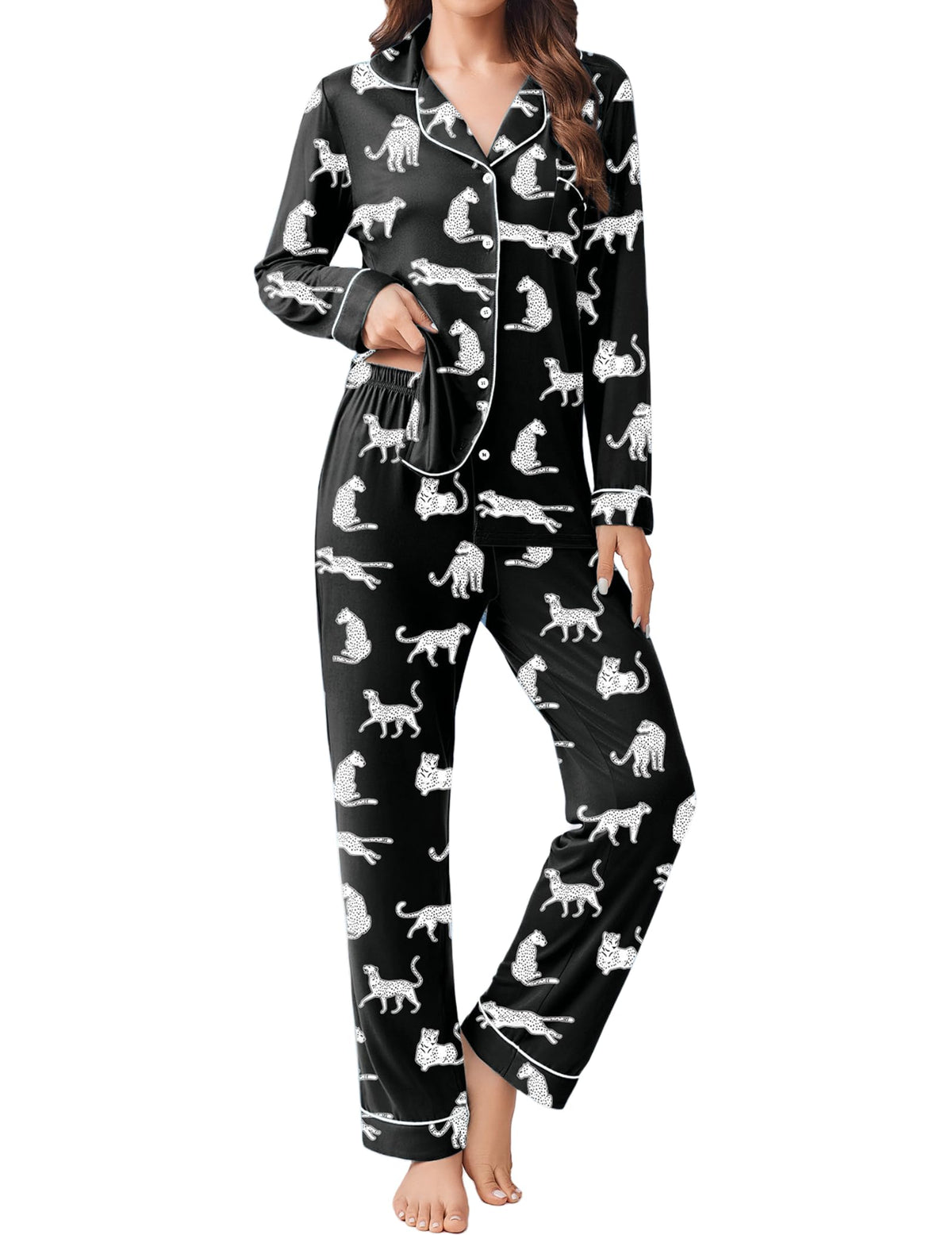 Ekouaer Womens Pajamas Set Button Down Long Sleeve Top & Pants Lounge Sets
