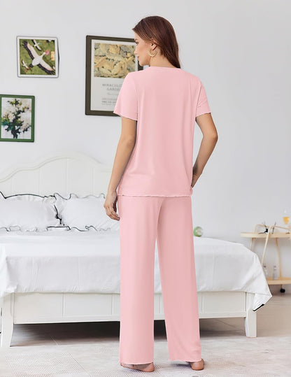 Ekouaer Womens Pajama Sets Viscose from Bamboo Top With Pants Lounge Set
