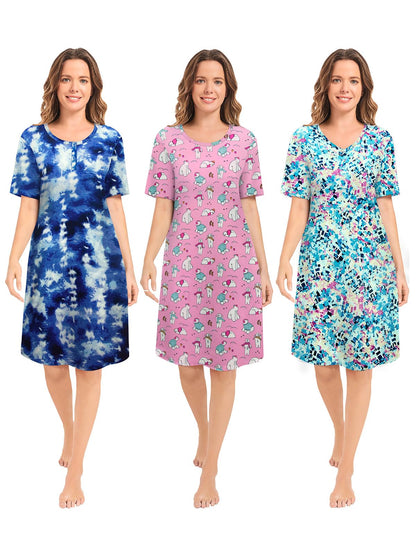 3 Pack Nightgowns for Women Summer Short Sleeve Night Gowns