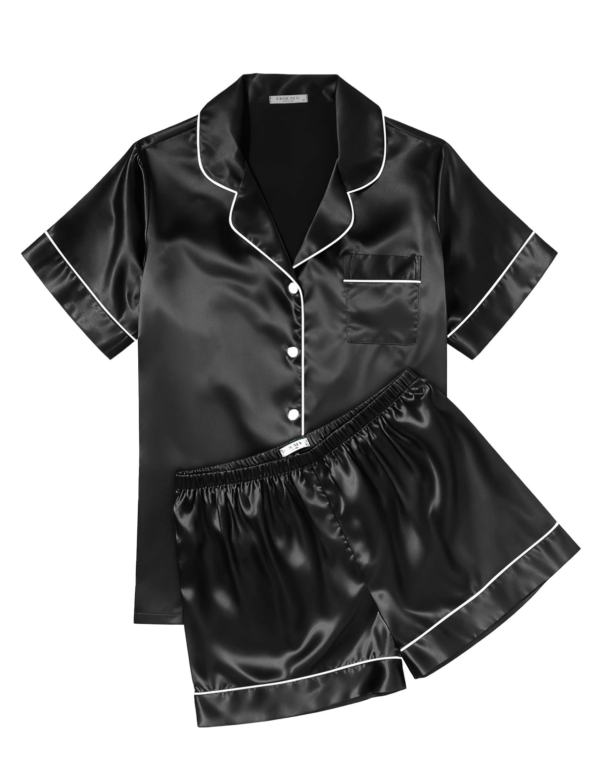 Ekouaer Womens Silk Satin Pajama Sets Soft Short Sleeve Button Up Sleepwear