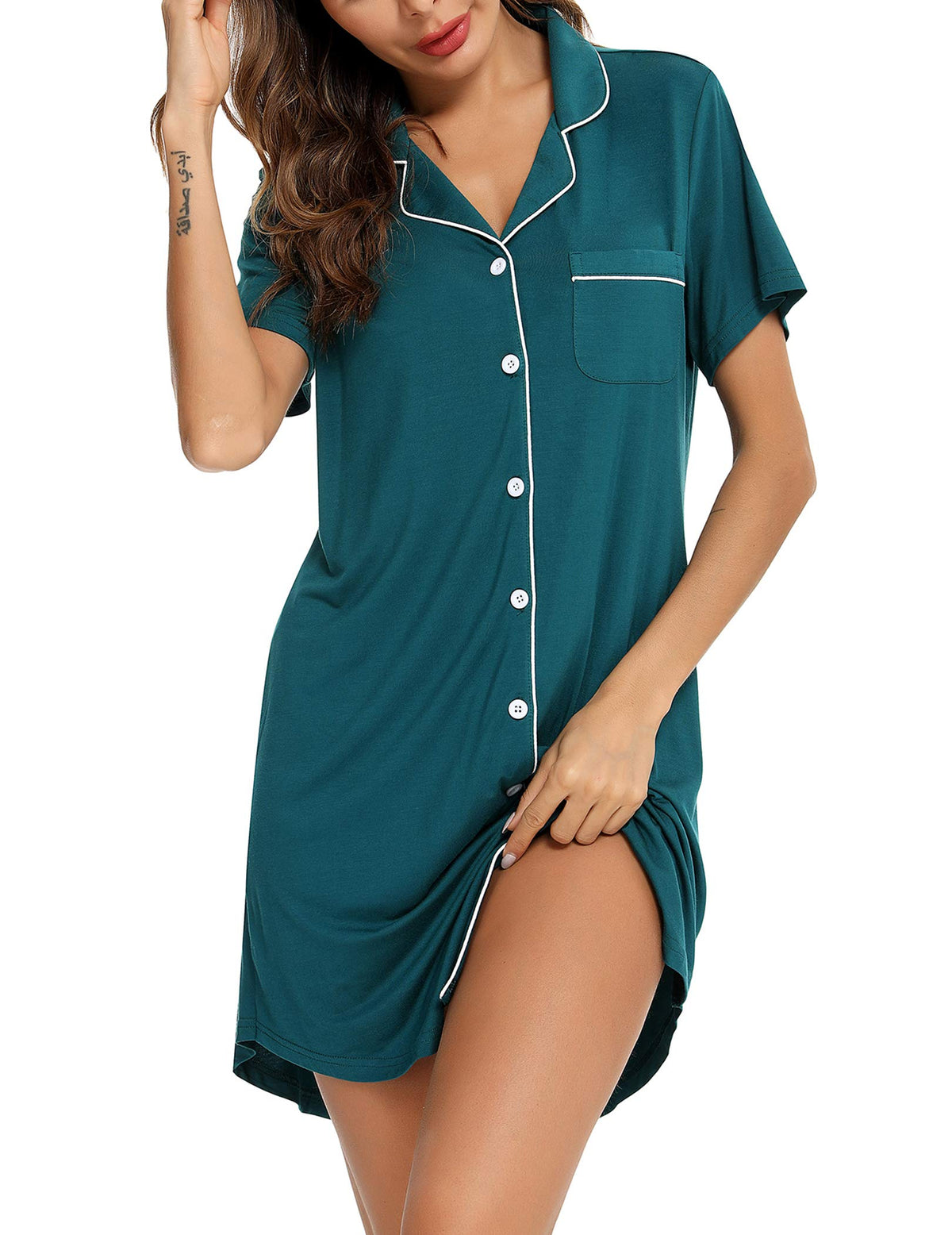 Senert Nightgowns for Women Button Down Sleeve Sleep Shirt Night Gowns