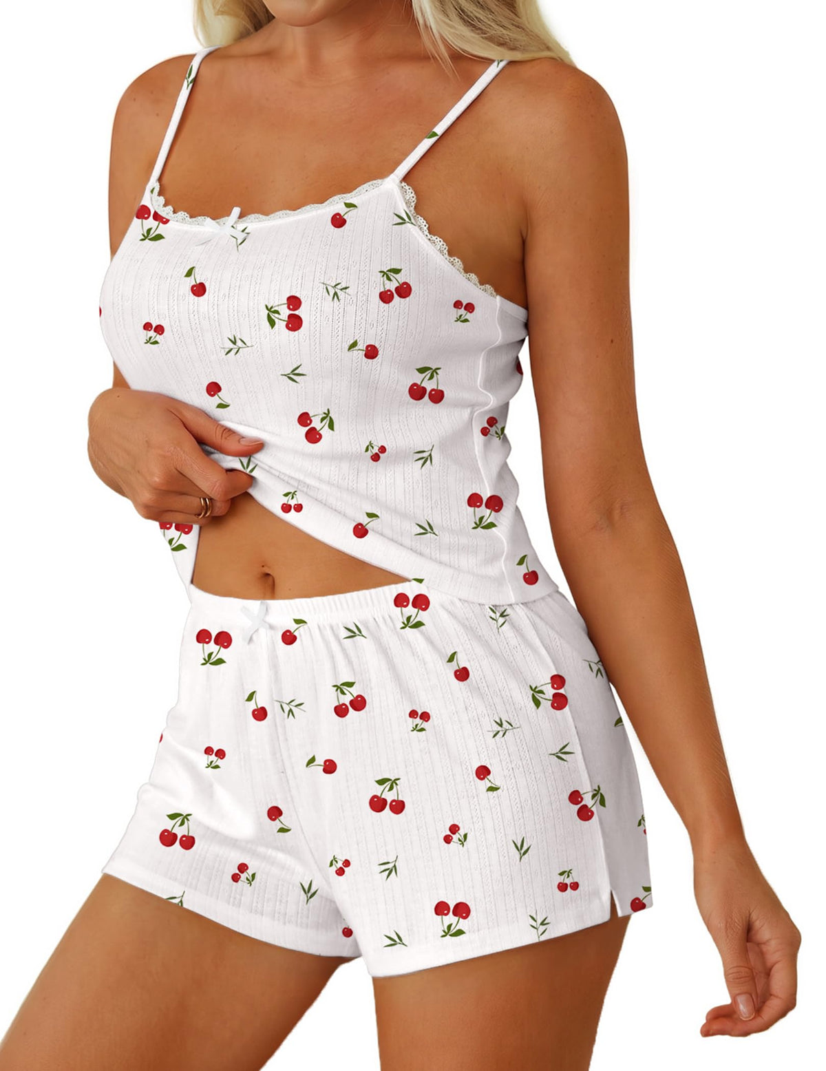 Ekouaer Women Pajama Sets 2 Piece Cami Sleepwear Lace Sexy Lingerie Cute Pj