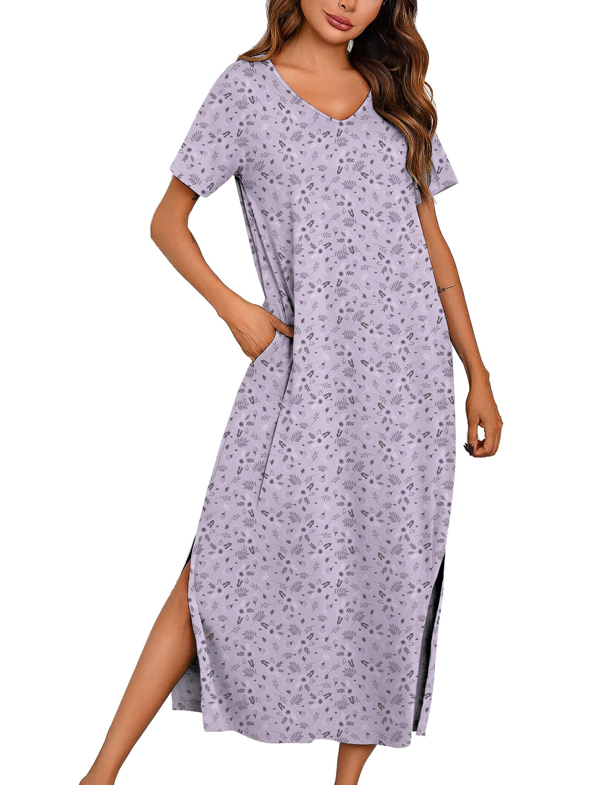 Marvmys Women Short Sleeve Nightgown Cotton Long Nightshirts with Pocket
