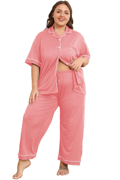Vozanet Women's Plus Size Pajamas Button Down Shirt and Pants Soft Lounge Sets Bride Nighty Bottom with Pockets 1x to 5x