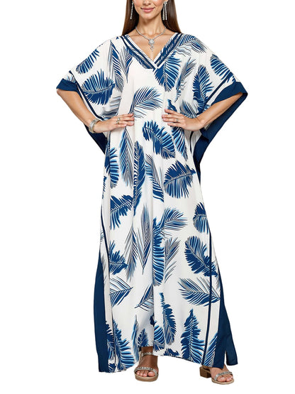 NFVNKJ Plus Size Mumu Dresses for Women - Boho Batwing Sleeve Caftan with Side Slits, Long Moo Moo Nightgown & Beach Cover Up