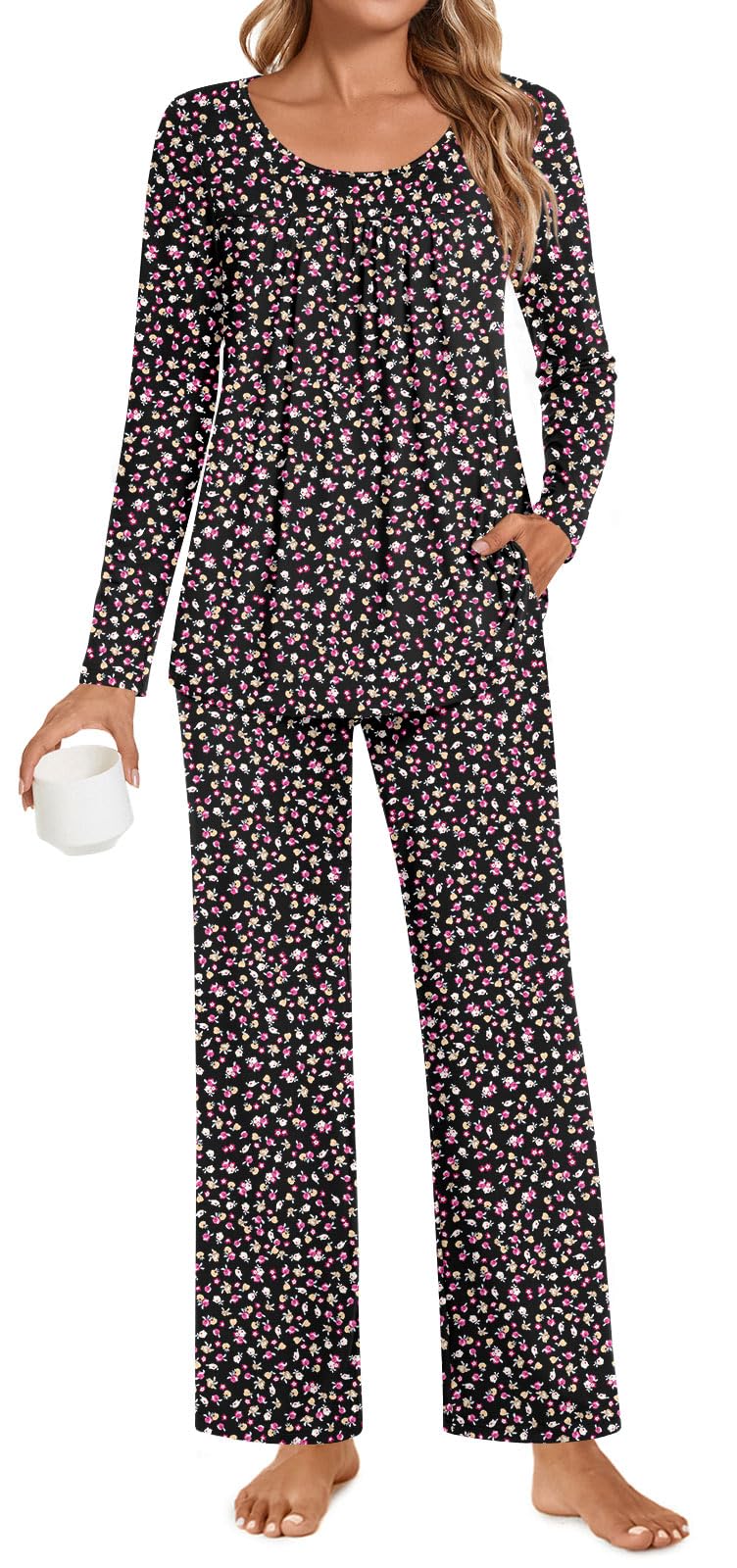 POPYOUNG Womens Pajama Set 2 Pieces Fall Pjs Comfy Sleepwear with Pockets