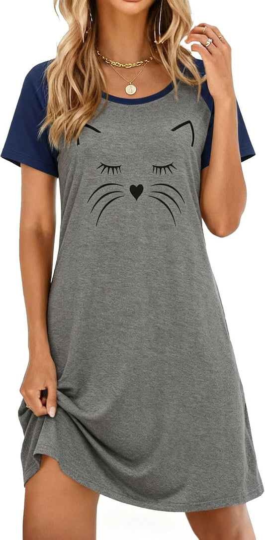 Ekouaer Nightgowns for Women Short Sleeve Night Dress Printed Sleepwear