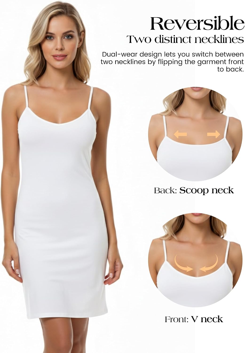 Buauty 2 Packs Full Slip Dress for Women, Adjustable Spaghetti Strap No Static Cami Mini Slips for Under Dress Nightgown