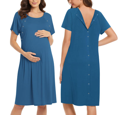 Ekouaer Women’s Nursing/Delivery/Labor/Hospital Nightdress Short Sleeve Maternity Nightgown with Button S-XXL