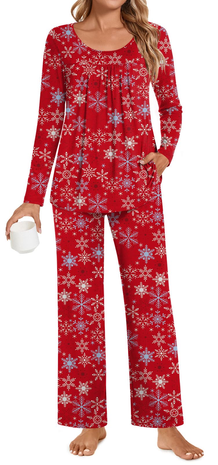 POPYOUNG Womens Pajama Set 2 Pieces Fall Pjs Comfy Sleepwear with Pockets