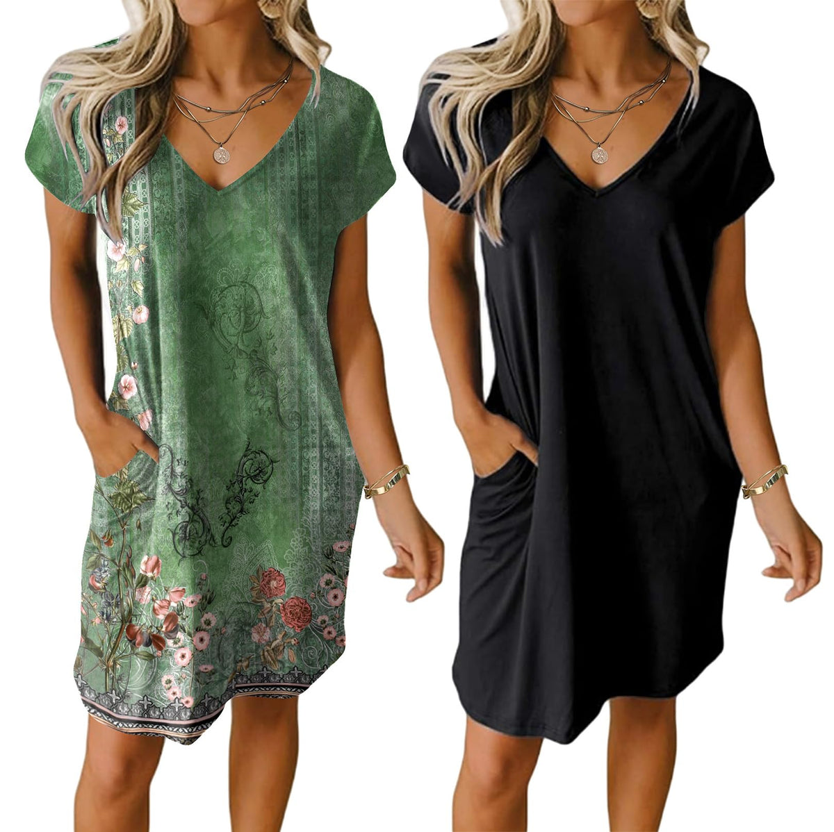 Ekouaer Womens 2 Pack Nightgown with Pockets Short Sleeve Night Shirts