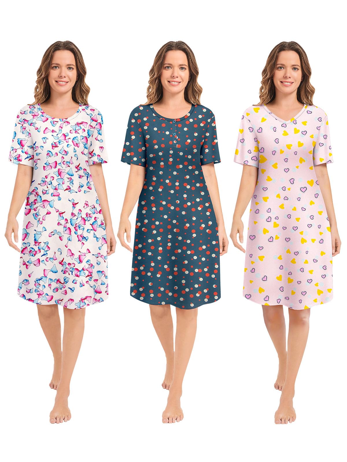 3 Pack Nightgowns for Women Summer Short Sleeve Night Gowns