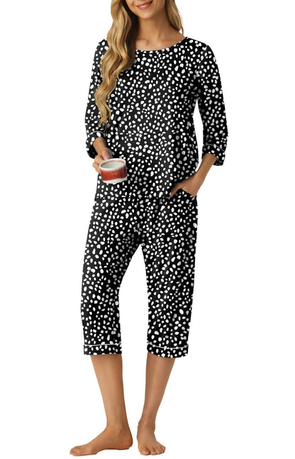 PrinStory Womens Pajama Sets Capri Pjs Soft Lounge Sets XS-4XL