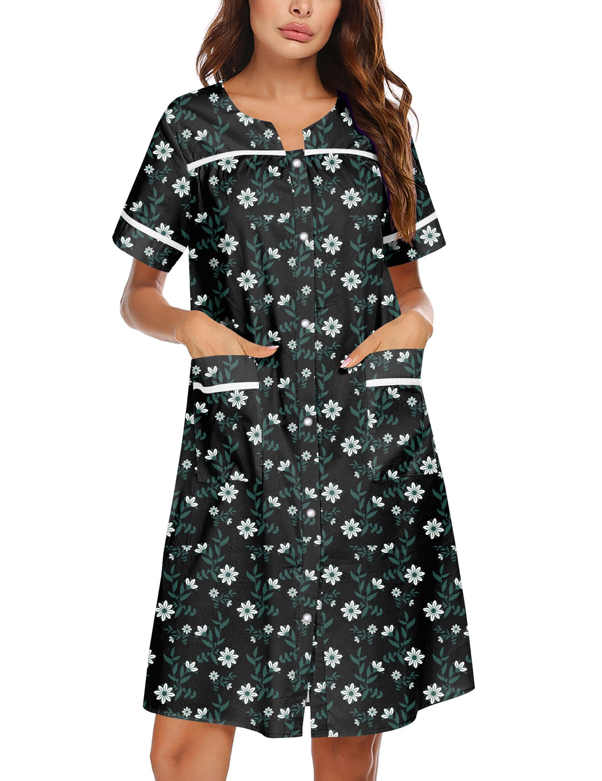 Ekouaer Nightgowns for Women House Dress with Pockets Snap Front House Coat