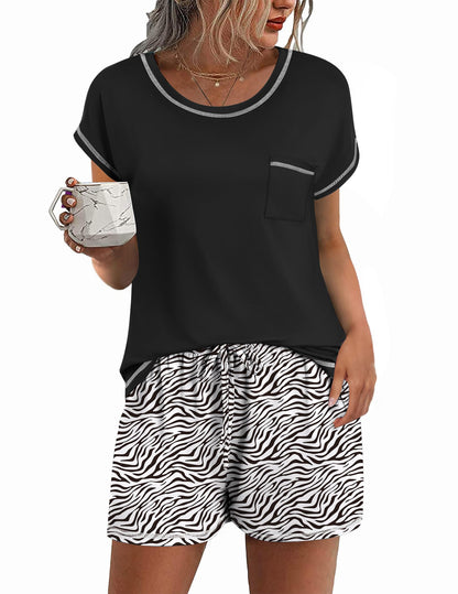 Ekouaer Womens Pajama Sets 2 Piece Pjs Short Sleeve Top and Shorts