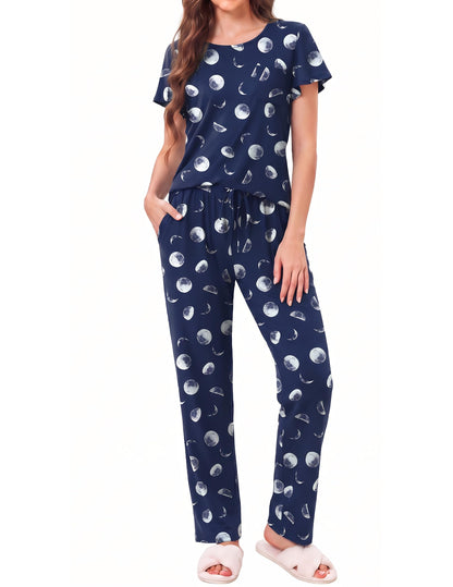 Ekouaer Pajamas for Women Set 2 Piece Comfy Loungewear, Lightweight Pjs Sleepwear, Short Sleeve Top & Long Pants with Pockets