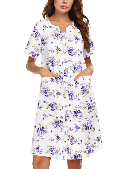 Ekouaer Nightgowns for Women House Dress with Pockets Snap Front House Coat