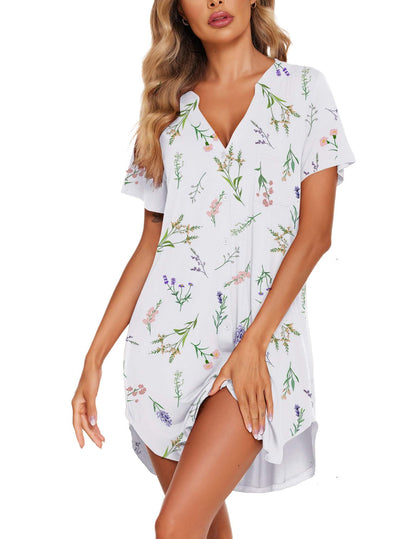 Ekouaer Nightgowns for Women Button Down Night Gown Short Sleeve Nightshirt
