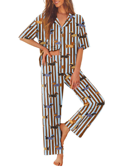 Ekouaer Women Pajamas Set Button Down Sleepwear Short Sleeve Pjs Long Pants