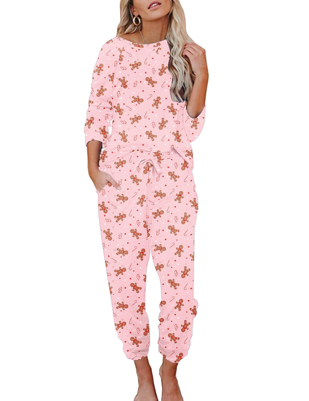 Ekouaer Womens Pajamas Set Long Sleeve Loungewear Soft Joggers with Pockets