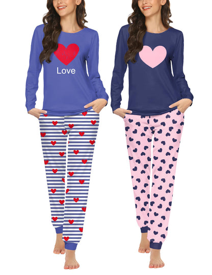 Ekouaer 2 Pack Pajama Sets for Women,Long Sleeve Top Jogger Pant Loungewear