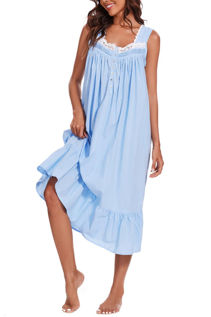 AVIIER 100% Cotton Nightgowns for Women Sleeveless Sleep Dress Ladies Gowns Sleepwear with Pockets