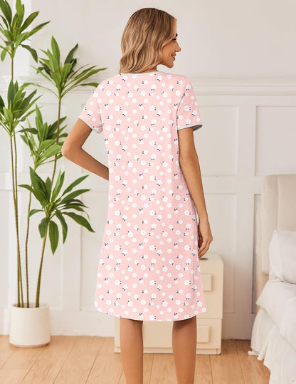 Ekouaer Cotton Nightgowns for Women Soft Night Gowns Button House Dress