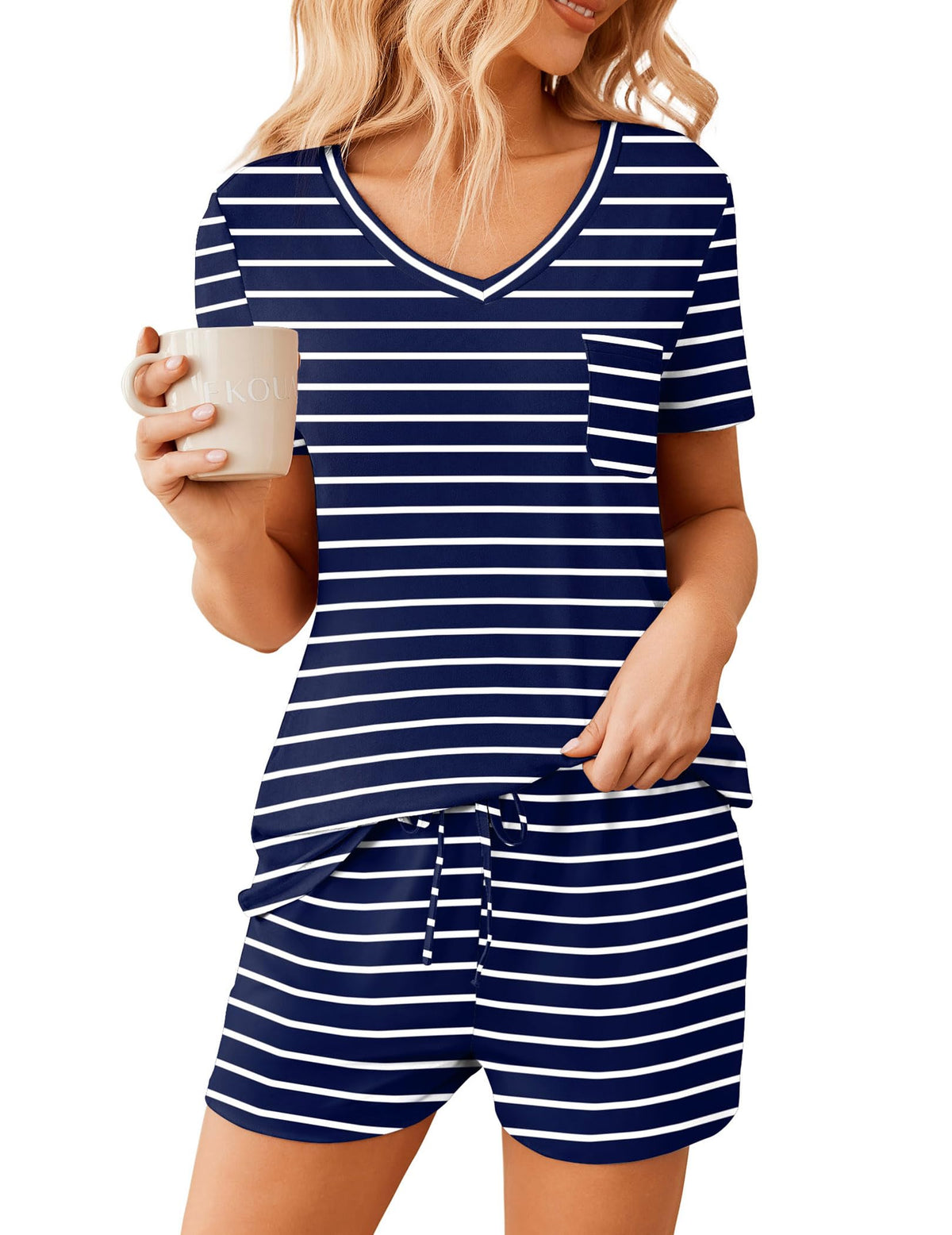 Ekouaer Womens Pajama Sets Shorts Soft 2 Piece Lounge Set with Chest Pocket