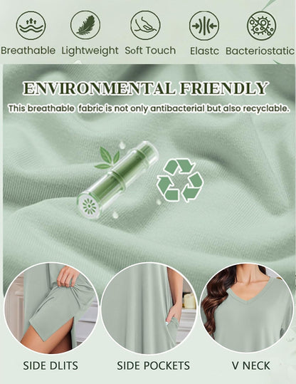 Ekouaer Womens Plus Size Nightgown Bamboo Viscose Short Sleeve Sleepshirt