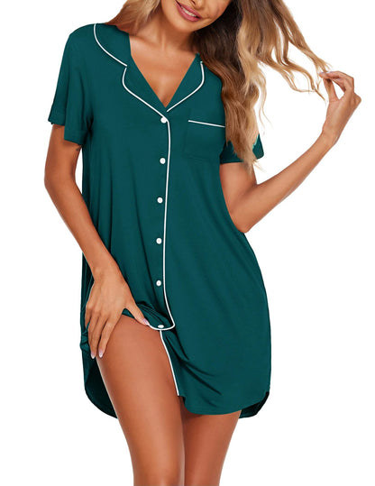 Ekouaer Nightgowns for Women Button Down Sleep Shirt Short Sleeve Sleepwear