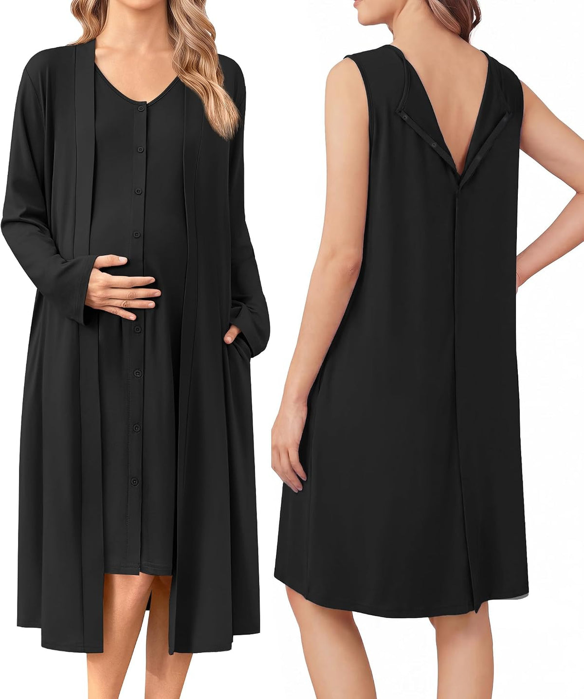 Ekouaer Labor and Delivery Gown and Robe Set for Hospital Nursing Nightgown