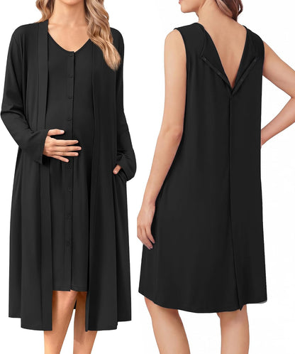 Ekouaer Labor and Delivery Gown and Robe Set for Hospital Nursing Nightgown