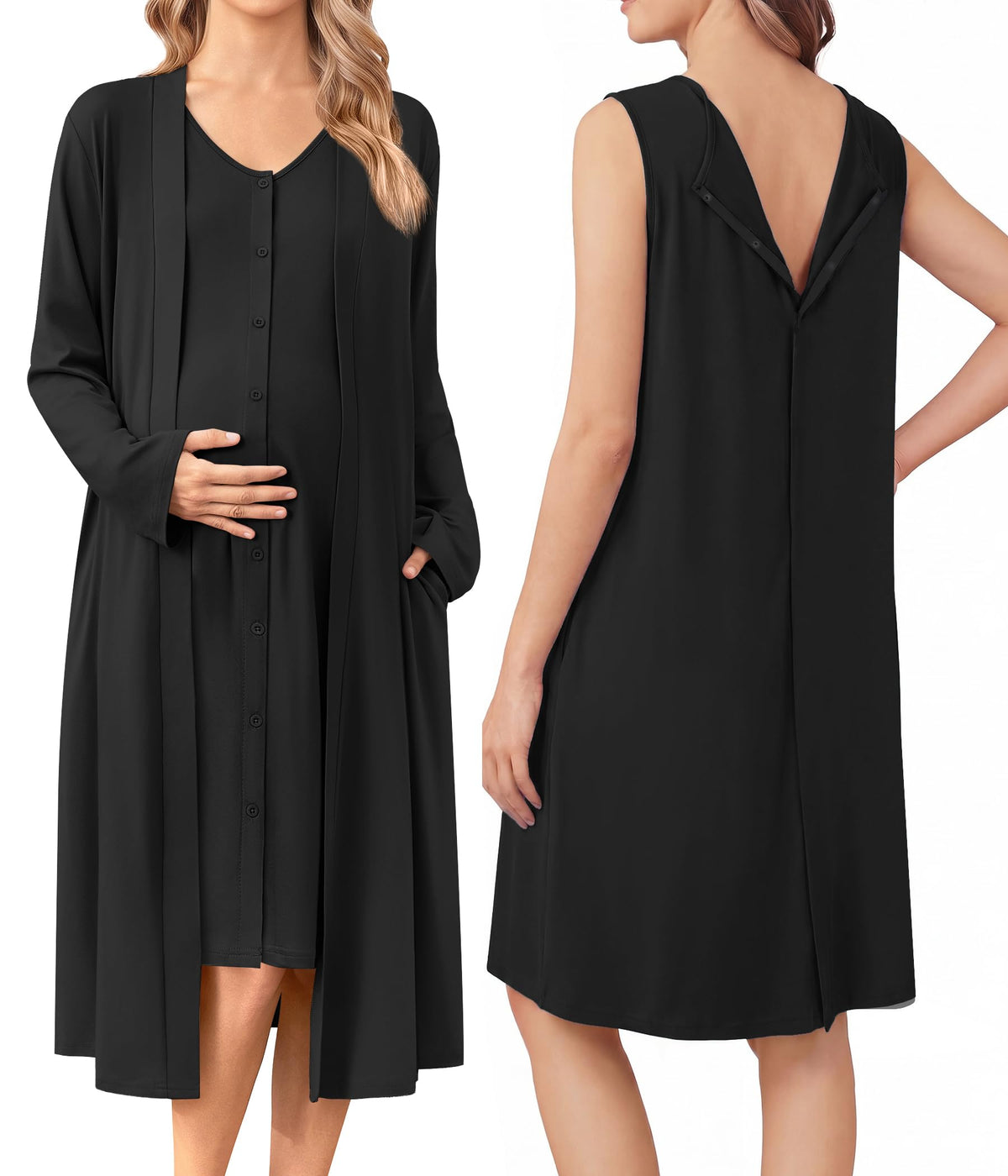 Ekouaer Labor and Delivery Gown and Robe Set for Hospital Nursing Nightgown