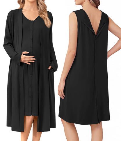 Ekouaer Labor and Delivery Gown and Robe Set for Hospital Nursing Nightgown