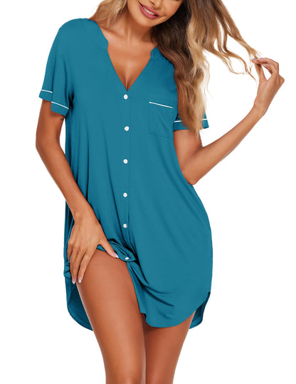 Ekouaer Nightgowns for Women Button Down Night Gown Short Sleeve Sleepshirt