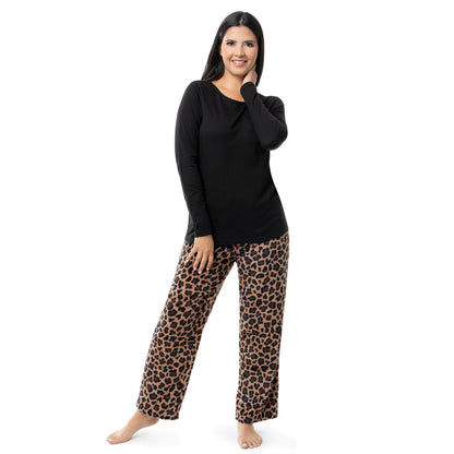 Fruit of the Loom Women's Sueded Jersey Crew Top and Fleece Pant Sleep Set