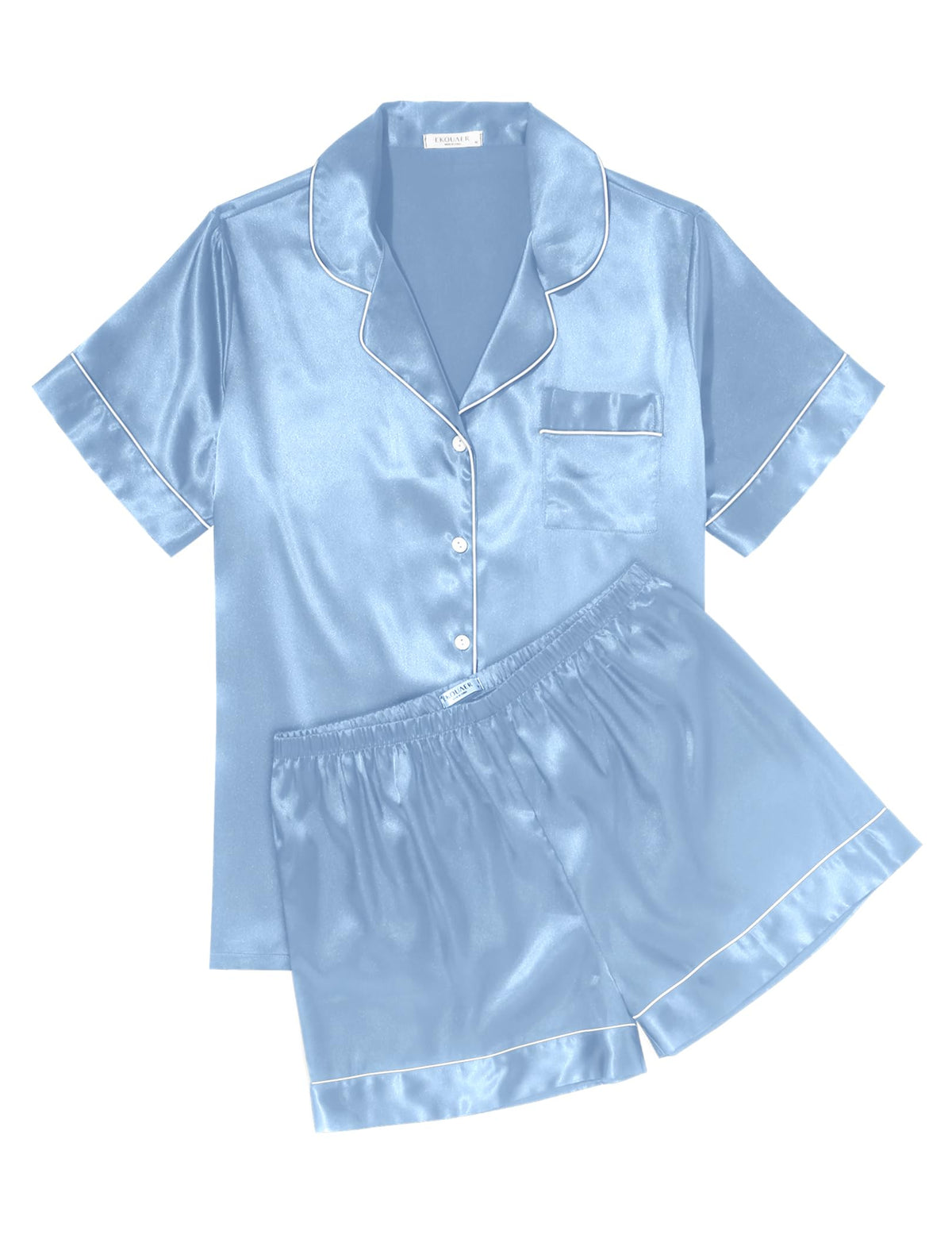 Ekouaer Womens Silk Satin Pajama Sets Soft Short Sleeve Button Up Sleepwear