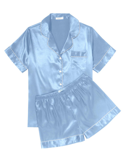 Ekouaer Womens Silk Satin Pajama Sets Soft Short Sleeve Button Up Sleepwear