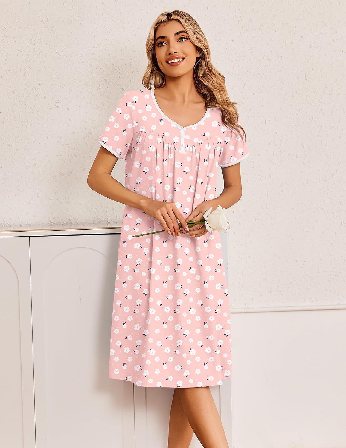 Ekouaer Cotton Nightgowns for Women Soft Night Gowns Button House Dress
