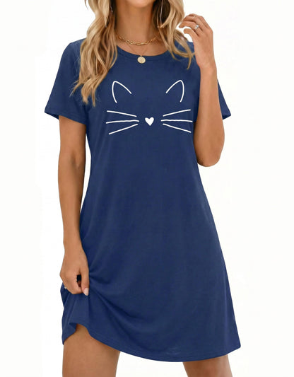 Ekouaer Nightgowns for Women Short Sleeve Night Dress Printed Sleepwear