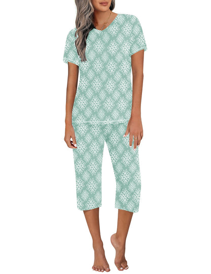 Ekouaer Women's Capri Pajama Sets Short Sleeve Two Piece Summer Lounge Sets