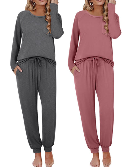 Ekouaer 2 Pack Womens Pajama Sets Long Sleeve Pjs Soft Comfy Lounge Set