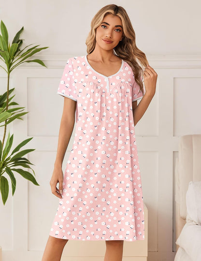 Ekouaer Cotton Nightgowns for Women Soft Night Gowns Button House Dress