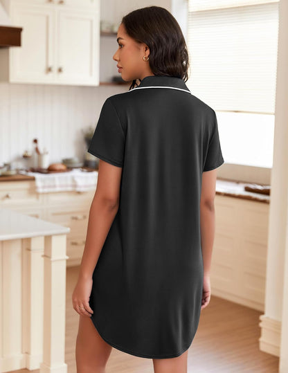 Ekouaer Nightgowns for Women Button Down Night Gowns Short Sleeve Sleepwear
