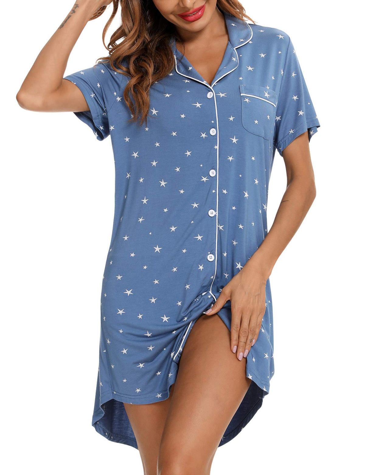 Senert Nightgowns for Women Button Down Sleeve Sleep Shirt Night Gowns